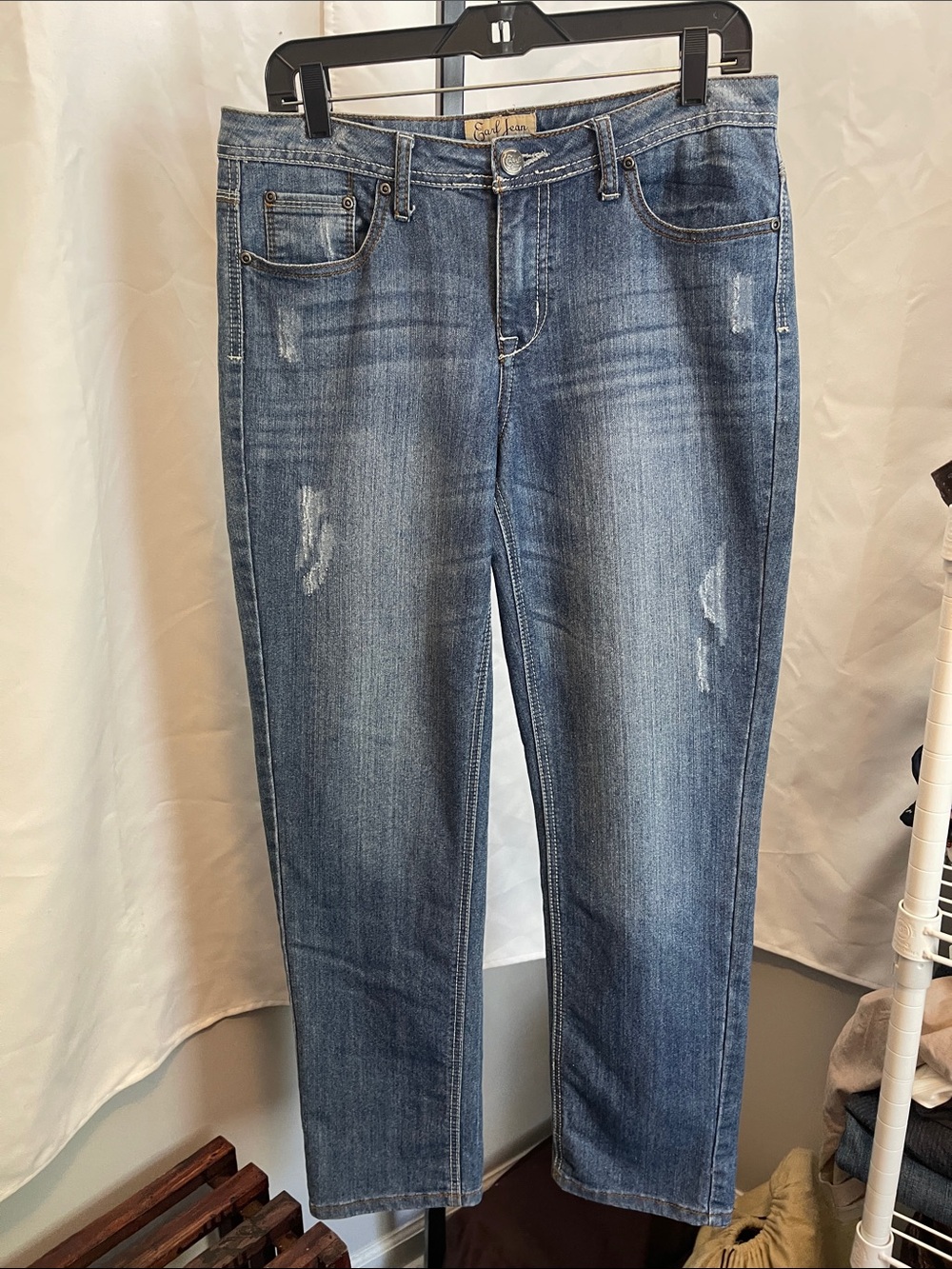 Earl Jeans Women's Distressed Straight-Leg Denim — Medium Blue